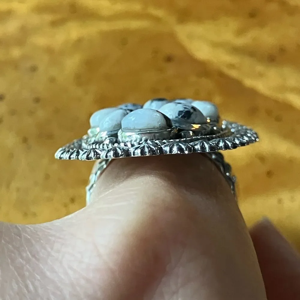 White Buffalo Sterling Silver Statement Ring Size 8